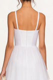 White Midi Tulle Spaghetti Straps Tiered Corset Bridal Shower Dress