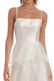 Ivory Tiered Organza Long Engagement Dress with Ruffles