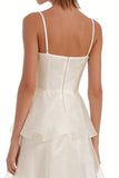 Ivory Tiered Organza Long Engagement Dress with Ruffles
