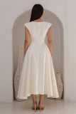 Ivory Bateau Neck Cap Sleeves A Line Satin Long Engagement Dress