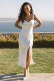 Elegant White Thick Straps Sheath Long Engagement Dress with Slit