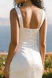 Elegant White Thick Straps Sheath Long Engagement Dress with Slit