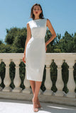White Bodycon Bateau Neck Midi Engagement Dress