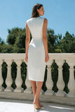 White Bodycon Bateau Neck Midi Engagement Dress