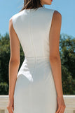 White Bodycon Bateau Neck Midi Engagement Dress
