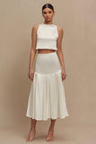 Ivory 2 Pieces Crew Neck Sleeveless A Line Midi Engagement Dress