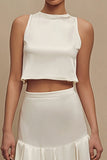 Ivory 2 Pieces Crew Neck Sleeveless A Line Midi Engagement Dress