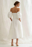 Simple Ivory Strapless A Line Puff Sleeves Maxi Engagement Dress