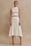 2 Piece Ivory High Neck A Line Midi Ruffled Engagement Dress