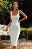White Midi Square Neck Bodycon Bridal Shower Dress