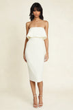 Simple White Strapless Sheath Midi Engagement Dress
