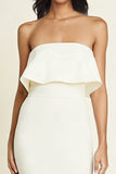 Simple White Strapless Sheath Midi Engagement Dress