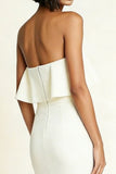 Simple White Strapless Sheath Midi Engagement Dress