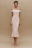 White Off the Shoulder Mermaid Midi Engagement Dress