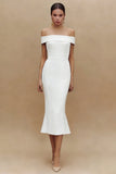 White Off the Shoulder Mermaid Midi Engagement Dress
