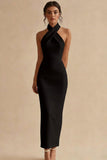 Simple Ivory Halter Neck Bodycon Maxi Engagement Dress