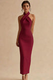 Simple Ivory Halter Neck Bodycon Maxi Engagement Dress