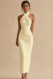 Simple Ivory Halter Neck Bodycon Maxi Engagement Dress