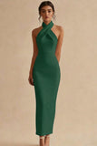 Simple Ivory Halter Neck Bodycon Maxi Engagement Dress