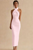Simple Ivory Halter Neck Bodycon Maxi Engagement Dress