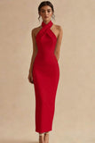 Simple Ivory Halter Neck Bodycon Maxi Engagement Dress