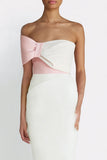Ivory Bodycon One Shoulder Midi Engagement Dress with Bow