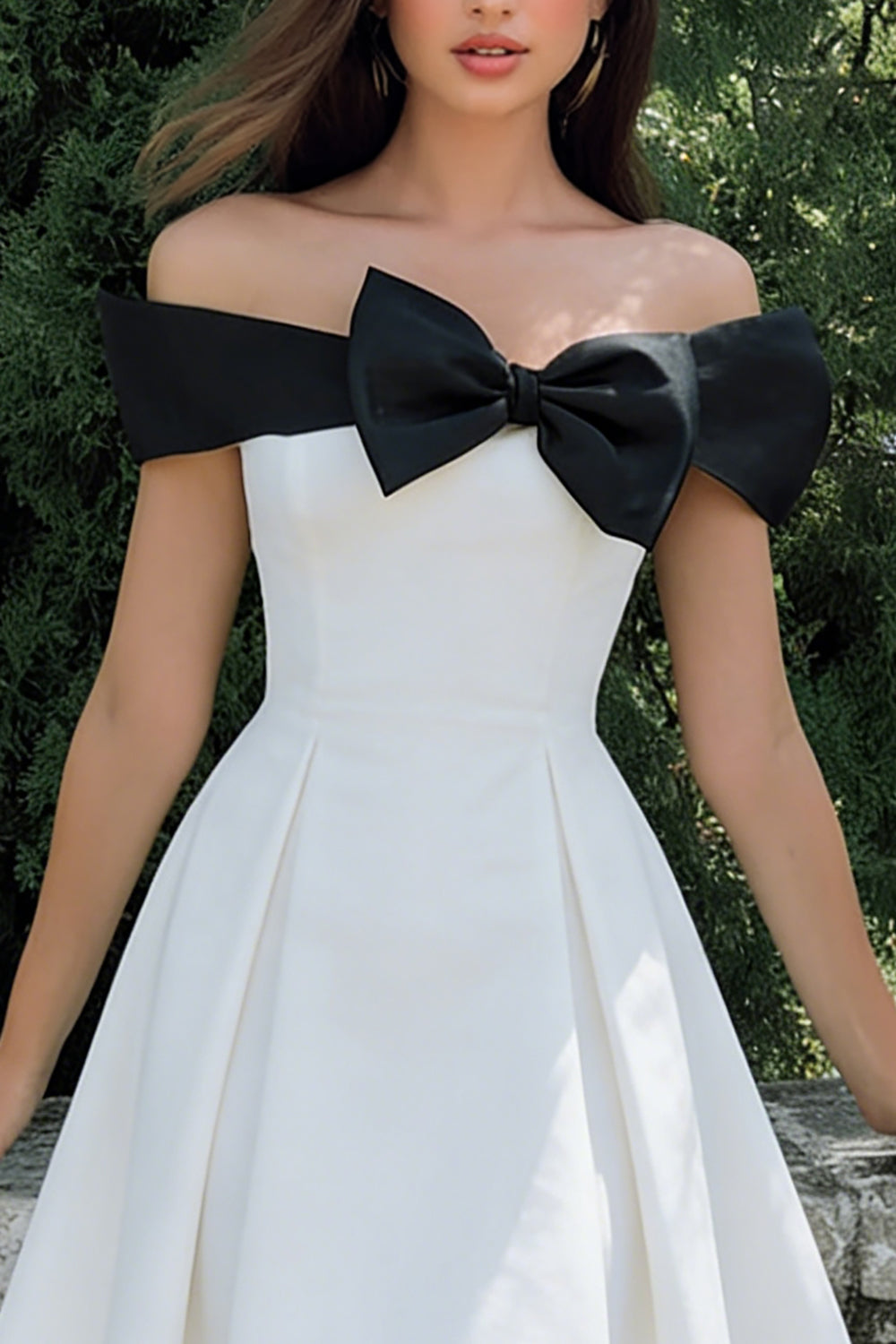 Leely Women Simple White Midi Wedding Reception Dress with Bow A Line