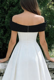 Simple White A Line Midi Wedding Reception Dress with Bow