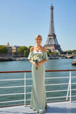 Dusty Sage Sheath Off the Shoulder Satin Maxi Bridesmaid Dress