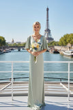 Dusty Sage Sheath V-Neck Half Sleeves Long Bridesmaid Dress