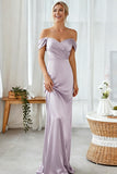 Lilac Off the Shoulder Sheath Long Bridesmaid Dress