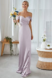 Lilac Off the Shoulder Sheath Long Bridesmaid Dress
