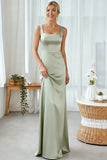 Dusty Sage Sheath Thick Straps Long Bridesmaid Dress