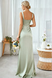 Dusty Sage Sheath Thick Straps Long Bridesmaid Dress