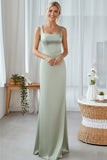 Dusty Sage Sheath Thick Straps Long Bridesmaid Dress