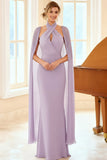 Lilac Cross Halter Mermaid Maxi Bridesmaid Dress with Cape