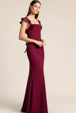 Maxi Burgundy Mermaid Satin Bridesmaid Dress with Ruffles