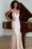 Light Pink Mermaid Spaghetti Straps Satin Long Bridesmaid Dress