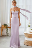 Lilac Mermaid Backless Sweetheart Long Corset Bridesmaid Dress