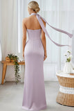 Lilac Mermaid Backless Sweetheart Long Corset Bridesmaid Dress
