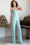 Light Blue Spaghetti Straps Formal Jumpsuit