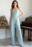 Light Blue Spaghetti Straps Formal Jumpsuit