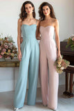 Light Blue Spaghetti Straps Formal Jumpsuit