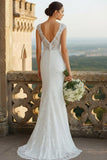 White Mermaid Lace V-Neck Long Wedding Dress