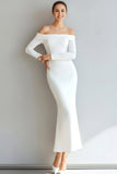 White Off the Shoulder Mermaid Maxi Wedding Reception Dress with Sleeves