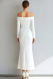 White Off the Shoulder Mermaid Maxi Wedding Reception Dress with Sleeves