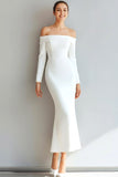 White Off the Shoulder Mermaid Maxi Wedding Reception Dress with Sleeves