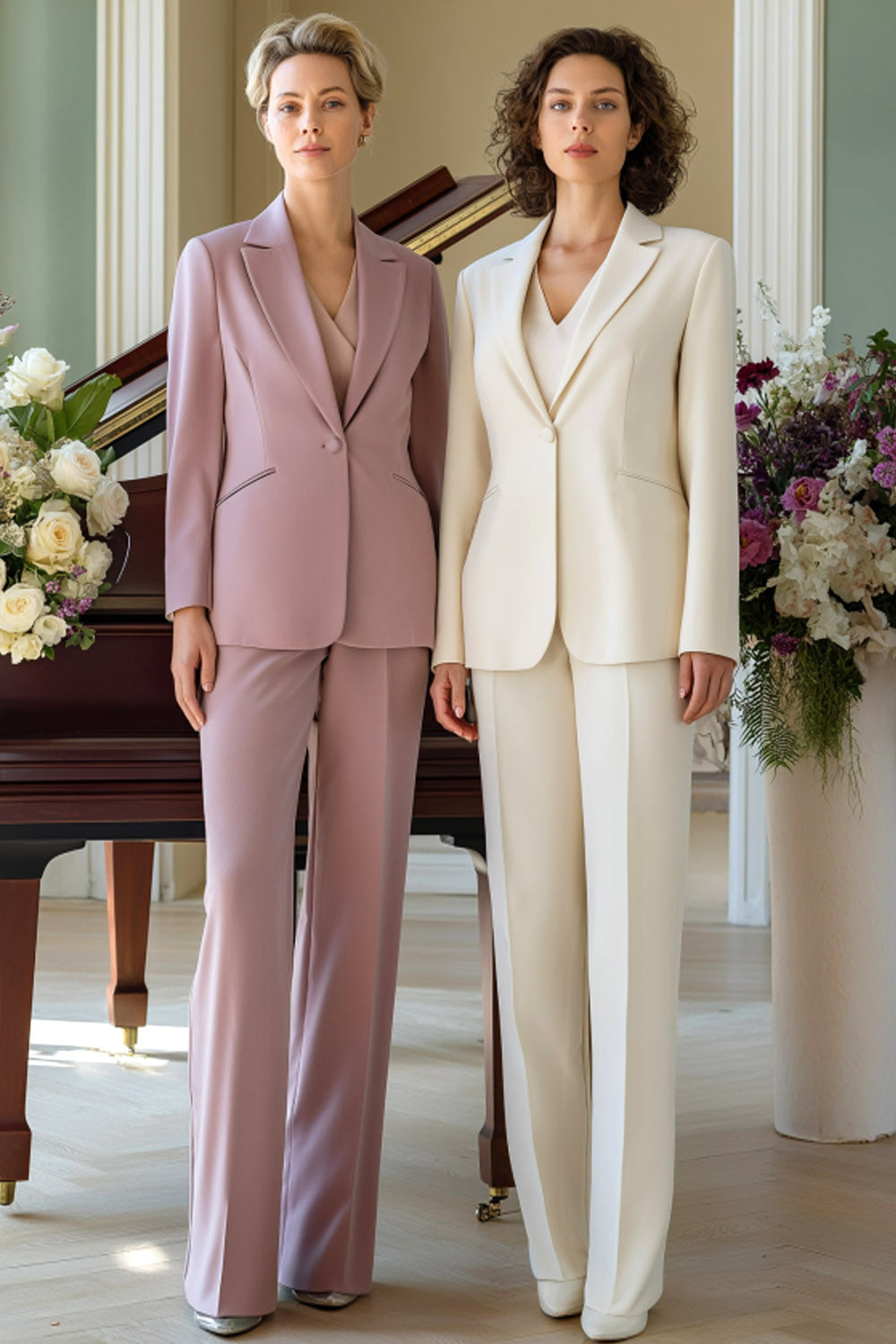 2 Piece White Notched Lapel One Button Business Suits with Sleeves