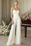 White Sweetheart Wide Leg Formal Jumpsuits