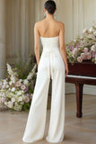 White Sweetheart Wide Leg Formal Jumpsuits